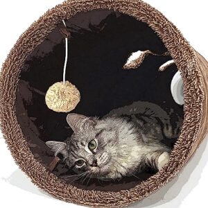 heykitten collapsible 12" x 50" crinkle cat play tunnel, hide-and-seek pet toys for indoor kittens, puppies & bunnies, large, brown