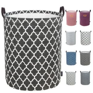 caroeas 22.5-inches thicken xx-large laundry basket, waterproof large laundry basket with soft leather handles, laundry hamper drawstring closure, clothes hamper easy storage (grey quatrefoil)