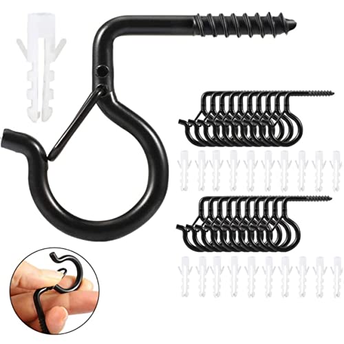 20 PCS Q-Hanger Hooks Outdoor Screw Hanger, Christmas Lights Hanger Hooks, Ceiling Hooks for Hanging Plants, Outdoor Wire and Fairy Lights Wind Chimes Decoration Safety Buckle Design (20PCS Bend)