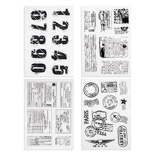 Modixun 4 Themes 34Pcs Clear Stamps, Retro Rubber Clear Stamp, Transparent Silicone Clear Stamps Seal for DIY Scrapbooking Card Making Decoration, Style A