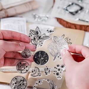 Modixun 4 Themes 34Pcs Clear Stamps, Retro Rubber Clear Stamp, Transparent Silicone Clear Stamps Seal for DIY Scrapbooking Card Making Decoration, Style A