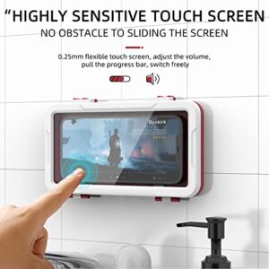 ANGVOG Waterproof Shower Phone Holder, 360° Rotation Anti-Fog Touch Screen Wall Mount Phone Stand for Bathroom Bathtub Kitchen Compatible with Under 6.8 Inch Cell Phones