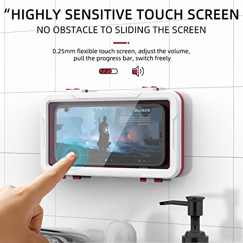 ANGVOG Waterproof Shower Phone Holder, 360° Rotation Anti-Fog Touch Screen Wall Mount Phone Stand for Bathroom Bathtub Kitchen Compatible with Under 6.8 Inch Cell Phones