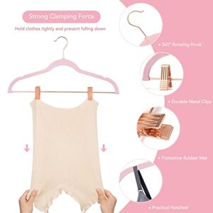 HOUSE DAY Velvet Skirt Hangers 24 Pack, Non Slip Velvet Pants Hangers with Rose Gold Clips, Ultra Thin Velvet Hangers Space Saving, Heavy-Duty Clothes Hanger for Trouser, Jeans, Dresses, Coats (Pink)