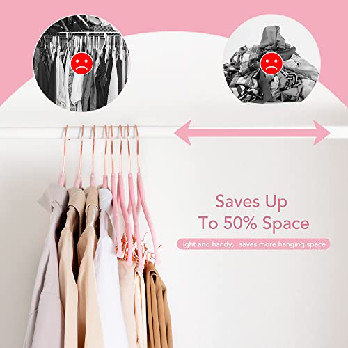 HOUSE DAY Velvet Skirt Hangers 24 Pack, Non Slip Velvet Pants Hangers with Rose Gold Clips, Ultra Thin Velvet Hangers Space Saving, Heavy-Duty Clothes Hanger for Trouser, Jeans, Dresses, Coats (Pink)