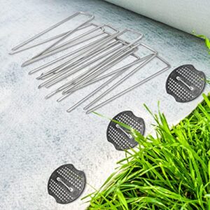 Whonline 100pcs 6 Inch Landscape Staples Set, 50pcs Galvanized Garden Staples and 50pcs Gasket, 11 Gauge Heavy Duty Fabric Staples for Securing Lawn Fabric, Weed Barrier