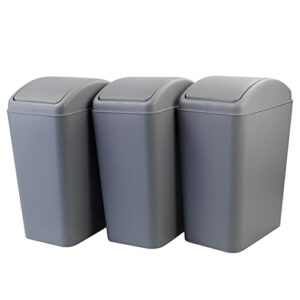 ramddy 3-pack 15 l trash can with swing lid, plastic garbage bin, gray