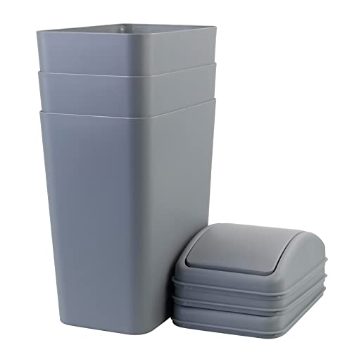 Ramddy 3-Pack 15 L Trash Can with Swing Lid, Plastic Garbage Bin, Gray