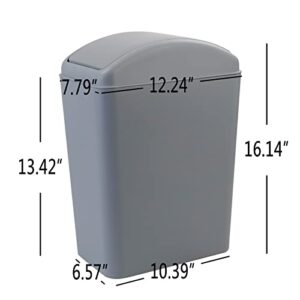 Ramddy 3-Pack 15 L Trash Can with Swing Lid, Plastic Garbage Bin, Gray