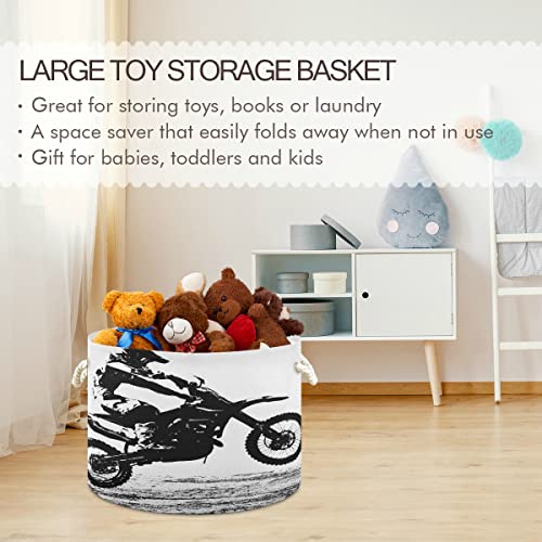 xigua Motocross Rider Round Storage Basket Collapse Canvas Fabric Storage Bin with Handles for Organizing Home/Kitchen/Kids Toy/Office/Closet