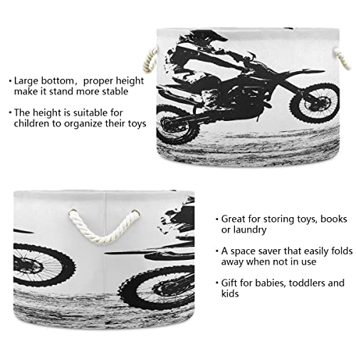 xigua Motocross Rider Round Storage Basket Collapse Canvas Fabric Storage Bin with Handles for Organizing Home/Kitchen/Kids Toy/Office/Closet