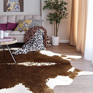 AROGAN Premium Faux Cowhide Rug 4.6 x 5.2 Feet(2 Pack), Durable and Large Size Cow Print Rugs, Suitable for Bedroom Living Room Western Decor, Black Cow Rug and White Cowhide, 2 Item Bundle