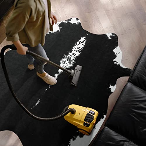 AROGAN Premium Faux Cowhide Rug 4.6 x 5.2 Feet(2 Pack), Durable and Large Size Cow Print Rugs, Suitable for Bedroom Living Room Western Decor, Black Cow Rug and White Cowhide, 2 Item Bundle