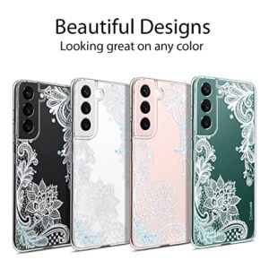 Coolwee Anti Yellowing Clear Glitter for Samsung Galaxy S22 Plus, 6.6 inch, Thin Flower Slim Cute Crystal Lace Bling Women Girls Floral Plastic Hard Back Soft TPU Bumper Protective Cover Mandala Henna