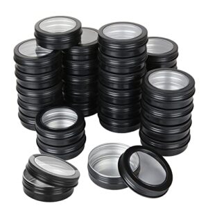 dajave 30 pack 2 ounce round tin cans, black round tins screw lids tin cans with clear window, metal tin containers empty tin cans for storing spices, candies, candles, gifts