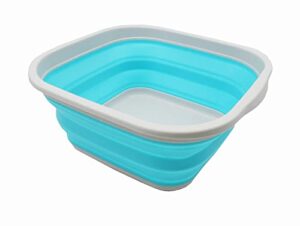 sammart 5.5l (1.4 gallons) collapsible tub - foldable dish tub - portable washing basin - space saving plastic washtub (grey/cyanine, 1)
