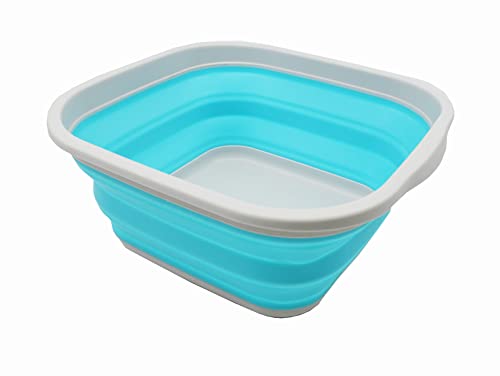 SAMMART 5.5L (1.4 Gallons) Collapsible Tub - Foldable Dish Tub - Portable Washing Basin - Space Saving Plastic Washtub (Grey/Cyanine, 1)