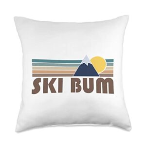 ski bum mountain retro designs ski bum retro mountain throw pillow, 18x18, multicolor