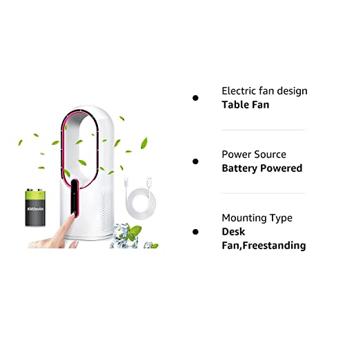 Misby Desk Fan Portable, Bladeless Fan Small Quiet with 3-Speed Options, Touch Control Usb Powered Cooling Table Fan for Home and Office (Rose)