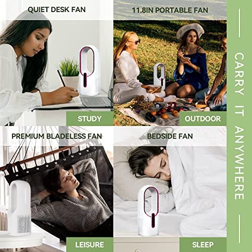 Misby Desk Fan Portable, Bladeless Fan Small Quiet with 3-Speed Options, Touch Control Usb Powered Cooling Table Fan for Home and Office (Rose)