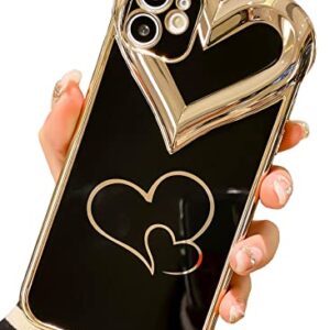 BANAILOA Sparkle iPhone 11 Cute Case,Luxury Plating 3D Love Hearts Case Camera Cover Protective Soft TPU Girly Black Gold Case Designed for iPhone 11-6.1 inch (Black)