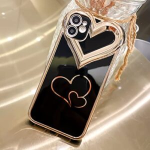 BANAILOA Sparkle iPhone 11 Cute Case,Luxury Plating 3D Love Hearts Case Camera Cover Protective Soft TPU Girly Black Gold Case Designed for iPhone 11-6.1 inch (Black)