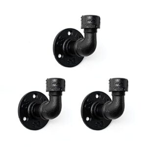 home tzh bathroom towel hooks for hanging 3 pack vintage industrial pipe towel holder black wall mounted heavy duty hook decorative for farmhouse kitchen (3, black)