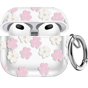 valkit airpods 3 case 2021 flowers cute airpods 3rd generation case cover clear soft tpu flexible apple airpods 3 charging case with keychain for women girls (sunflower)