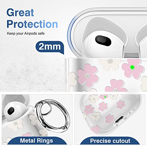 Valkit Airpods 3 Case 2021 Flowers Cute Airpods 3rd Generation Case Cover Clear Soft TPU Flexible Apple Airpods 3 Charging Case with Keychain for Women Girls (Sunflower)