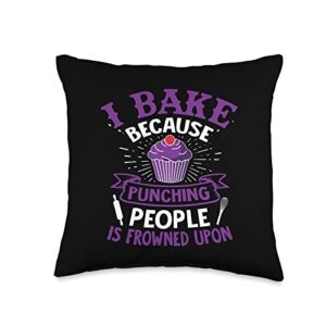 i bake because punching people is frowned upon funny baking throw pillow, 16x16, multicolor