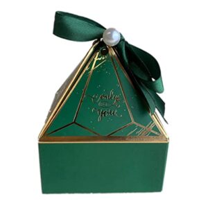 50pcs Green Gem Tower Birthday Wedding Party Favor Boxe with Ribbon Bead Gift Bags Chocolate Candy and Packaging Gift Boxes Bridal Shower Baby Shower