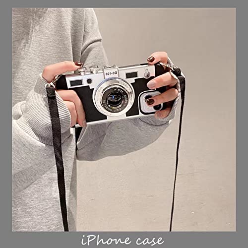 Yatchen Emily in Paris Phone Case for iPhone 13 Pro Max Cute 3D Vintage Camera Phone Case with Lanyard Adjustable Shoulder Strap Unique Cool Silicone PC Case for iPhone 13 Pro Max Girls Women Black
