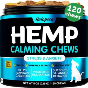 hemp calming chews for dogs with anxiety and stress - dog calming treats - dog anxiety relief - storms, barking, separation - valerian - hemp oil - calming treats for dogs - made in usa - 120 chews