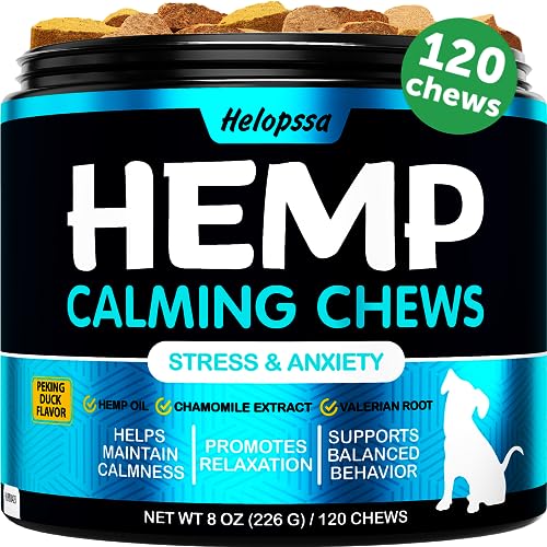 Hemp Calming Chews for Dogs with Anxiety and Stress - Dog Calming Treats - Dog Anxiety Relief - Storms, Barking, Separation - Valerian - Hemp Oil - Calming Treats for Dogs - Made in USA - 120 Chews