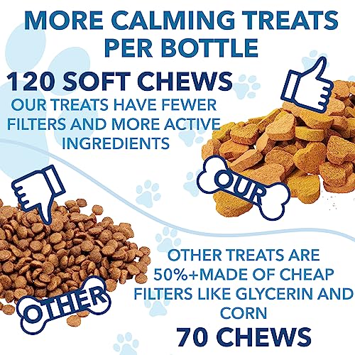 Hemp Calming Chews for Dogs with Anxiety and Stress - Dog Calming Treats - Dog Anxiety Relief - Storms, Barking, Separation - Valerian - Hemp Oil - Calming Treats for Dogs - Made in USA - 120 Chews