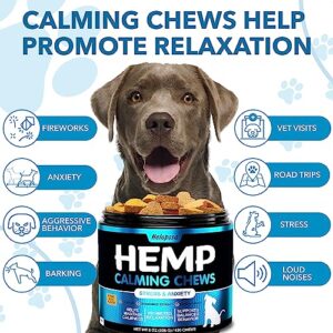 Hemp Calming Chews for Dogs with Anxiety and Stress - Dog Calming Treats - Dog Anxiety Relief - Storms, Barking, Separation - Valerian - Hemp Oil - Calming Treats for Dogs - Made in USA - 120 Chews