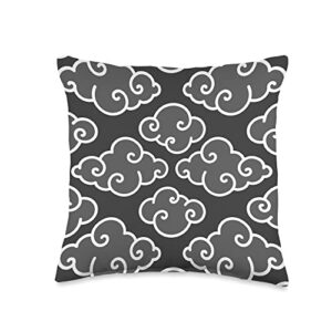 anime cloud lovers gray tradition oriental cloud japanese chinese pattern throw pillow, 16x16, multicolor