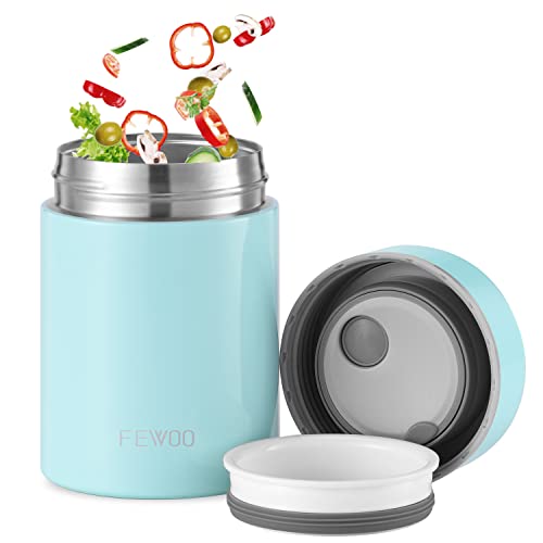 FEWOO Soup Thermos,Food Container for Hot Cold Food, Vacuum Insulated Stainless Steel Lunch Box for Kids Adult,Leak Proof Food Jar for School Office Picnic Travel Outdoors (Blue 13.5 oz)