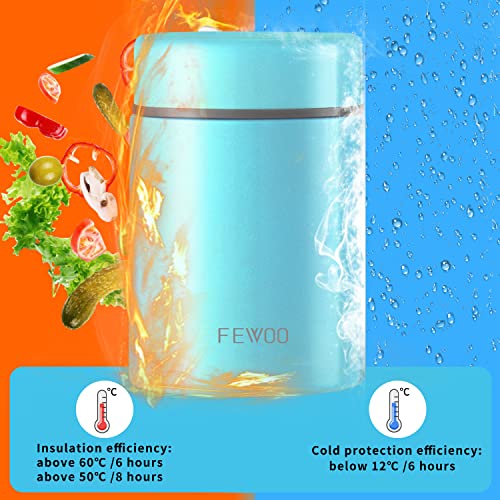 FEWOO Soup Thermos,Food Container for Hot Cold Food, Vacuum Insulated Stainless Steel Lunch Box for Kids Adult,Leak Proof Food Jar for School Office Picnic Travel Outdoors (Blue 13.5 oz)