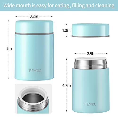 FEWOO Soup Thermos,Food Container for Hot Cold Food, Vacuum Insulated Stainless Steel Lunch Box for Kids Adult,Leak Proof Food Jar for School Office Picnic Travel Outdoors (Blue 13.5 oz)