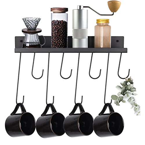 Kenbry Outlet Coffee Mug Holder, 8 Adjustable Hooks Cup Holder Wall-Mounted Cup Organizer, Mug Rack for Tea Cup & Coffee Bar, Black Metal Mug Hanger for Home Storage Kitchen Bathroom Cabinet