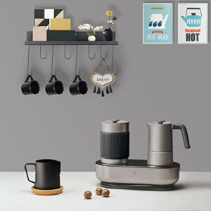 Kenbry Outlet Coffee Mug Holder, 8 Adjustable Hooks Cup Holder Wall-Mounted Cup Organizer, Mug Rack for Tea Cup & Coffee Bar, Black Metal Mug Hanger for Home Storage Kitchen Bathroom Cabinet