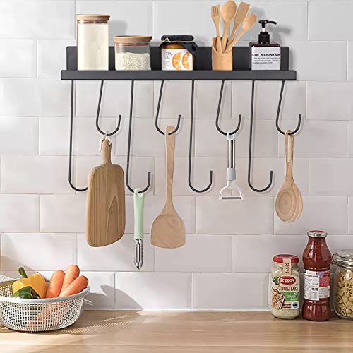 Kenbry Outlet Coffee Mug Holder, 8 Adjustable Hooks Cup Holder Wall-Mounted Cup Organizer, Mug Rack for Tea Cup & Coffee Bar, Black Metal Mug Hanger for Home Storage Kitchen Bathroom Cabinet