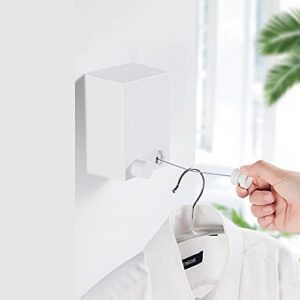 Retractable Clothesline，Indoor Clothesline for Drying Clothes-Wall-Mounted Stainless Steel self-Adhesive and Wall-Mounted Laundry Rope (13.8 feet) White