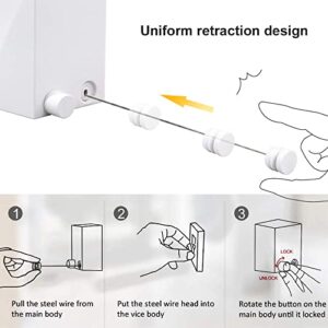 Retractable Clothesline，Indoor Clothesline for Drying Clothes-Wall-Mounted Stainless Steel self-Adhesive and Wall-Mounted Laundry Rope (13.8 feet) White