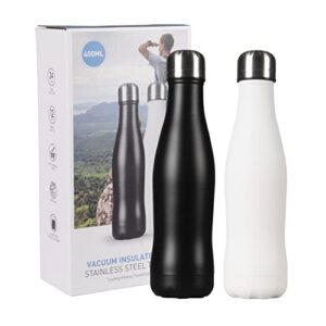 zhenglu 2-pack cola bottle shape sports water bottles,304 stainless steel insulated water bottle for cold and warm drinks, bpa -free (black&white)