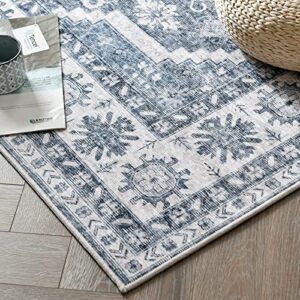 jinchan Area Rug 2x7 Washable Rug Runner Rug Hallway Rug Vintage Carpet Indoor Kilim Rug Grey Blue Traditional Overdyed Retro Gray Accent Rug Non Slip for Kitchen Bathroom Living Room Bedroom