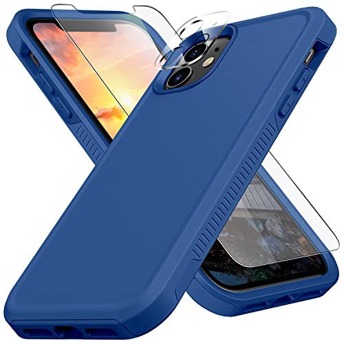 AOPRE iPhone 11 Case,with [Tempered Glass Screen Protector]+[Camera Lens Protector], Protective Heavy-Duty Tough Rugged Non-Slip Protective Case,6.1 Inch, Blue