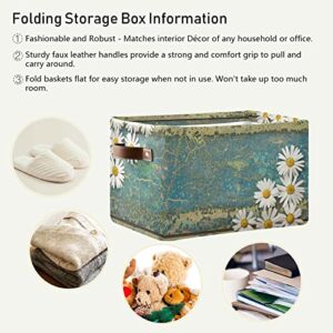 Flower Floral Daisy Wood Storage Bin Canvas Toys Storage Basket Bin Large Storage Cube Box Collapsible with Handles for Home Office Bedroom Closet Shelves，2 pcs