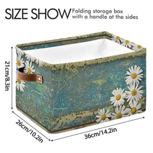 Flower Floral Daisy Wood Storage Bin Canvas Toys Storage Basket Bin Large Storage Cube Box Collapsible with Handles for Home Office Bedroom Closet Shelves，2 pcs